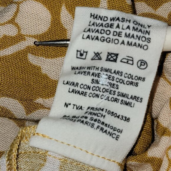 Frnch Paris Womens Floral Sleeveless Dress L Cotton Blend Mustard & White - Picture 6 of 6